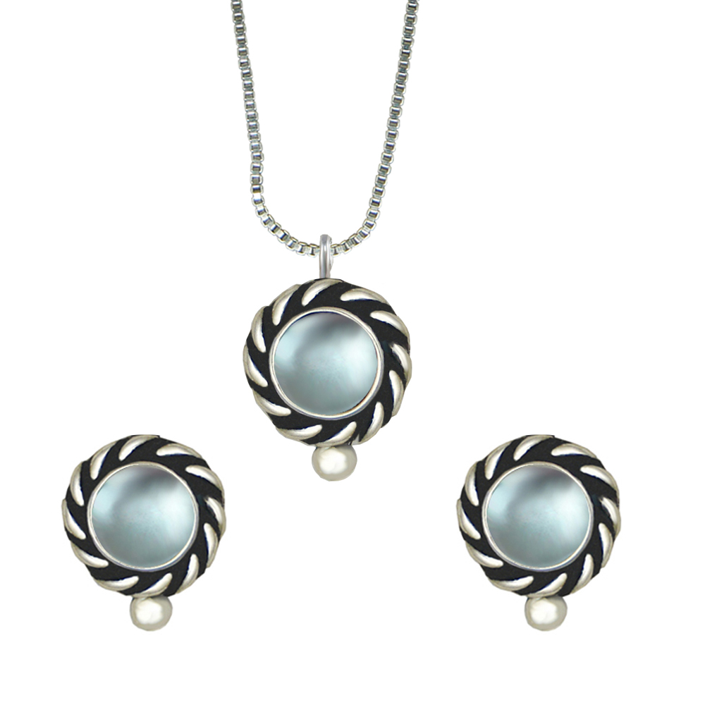 Sterling Silver Petite Necklace Earrings Set Blue Topaz